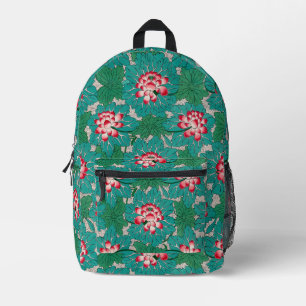 Rode Roze Groene Teal Chinese Lotussen Patroon Bedrukte Rugzak