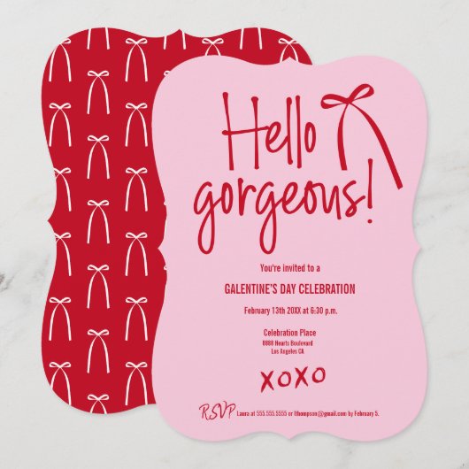 Rode Roze Hallo Prachtig boog doedel Galentine’s Kaart (Voorkant / Achterkant)