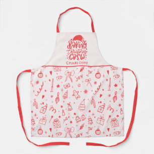 Rode Roze Hand Getekende Doodle Bakkerij Kerst Cre Schort