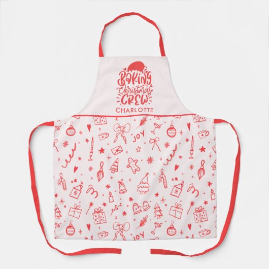 Rode Roze Hand Getekende Doodle Bakkerij Kerst Cre Schort (Voorkant)
