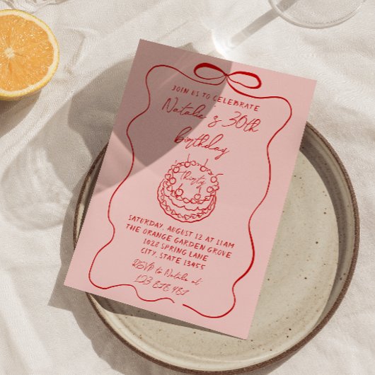 Rode Roze Hand getrokken Cake Eigenzinnige Unieke Kaart