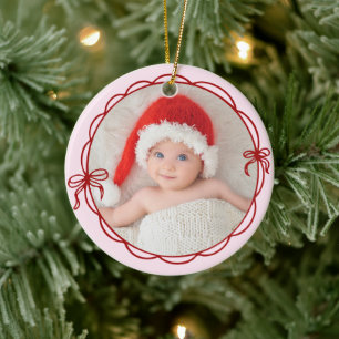 Rode Roze Handgetekende Boog Frame Pasgeboren Baby Keramisch Ornament