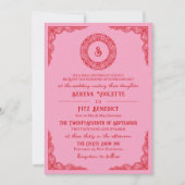 Rode Roze Handgetekende Kant Vintage Monogram Kaart (Voorkant)