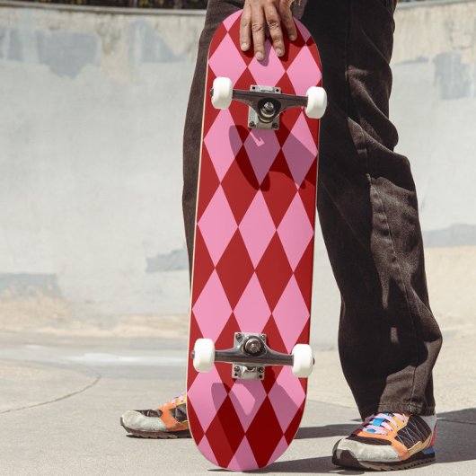 Rode Roze Harlekijn Geruit Design Persoonlijk Skateboard