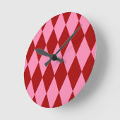Rode Roze Harlekijn Geruit Ontwerp  Ronde Klok (Hoek)
