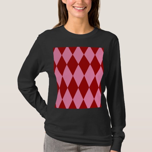 Rode Roze Harlekijn Geruite Ontwerp T-shirt (Voorkant)
