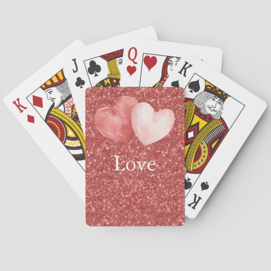 Rode Roze Hart Ballonnen Glitters Pokerkaarten (Achterkant)