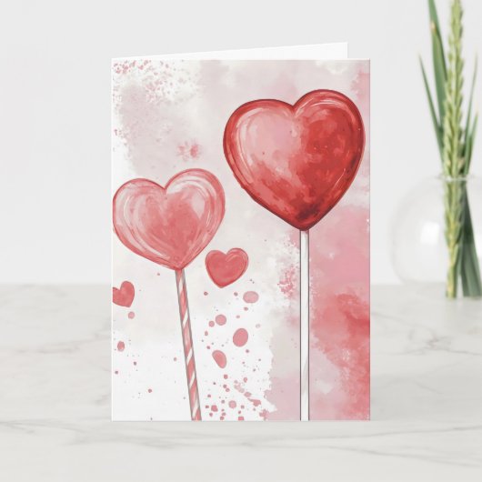 Rode roze hart lolly's feestdagen kaart (Voorkant)