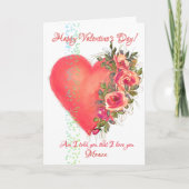 Rode Roze Hart met Bloemen Valentijnsdag Kaart (Voorkant)