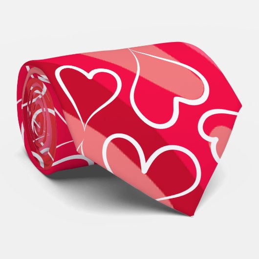 Rode Roze Hart Patroon Stropdas (Opgerold)