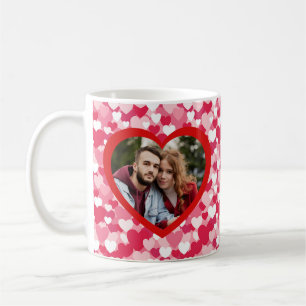 Rode & Roze Hart Patroon Twee Foto Gepersonaliseer Koffiemok