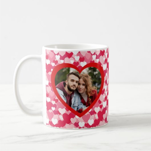 Rode & Roze Hart Patroon Twee Foto Gepersonaliseer Koffiemok (Links)