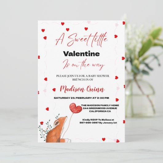 Rode Roze Hart Valentijnsdag  Baby Borrel Kaart (Staand voorkant)