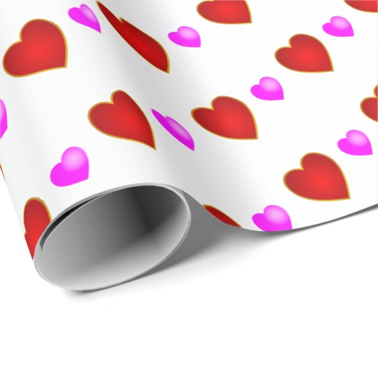 Rode roze harten op wit cadeaupapier (Rol Hoek)