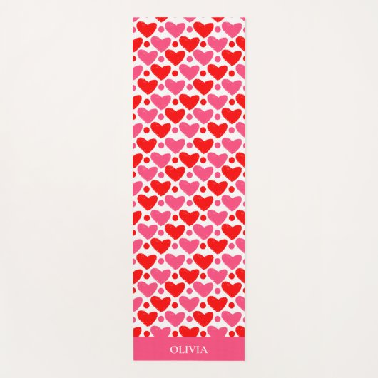 Rode roze harten patroon gepersonaliseerd yogamat (Voorkant)