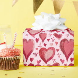 Rode Roze Harten Patroon Tekening Valentijnsdag Cadeaupapier
