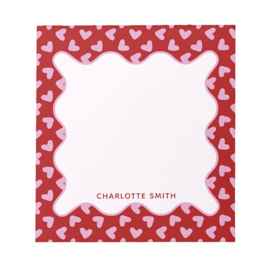 Rode Roze Harten Patroon Valentijnsdag Geschenk No Notitieblok (Voorkant)