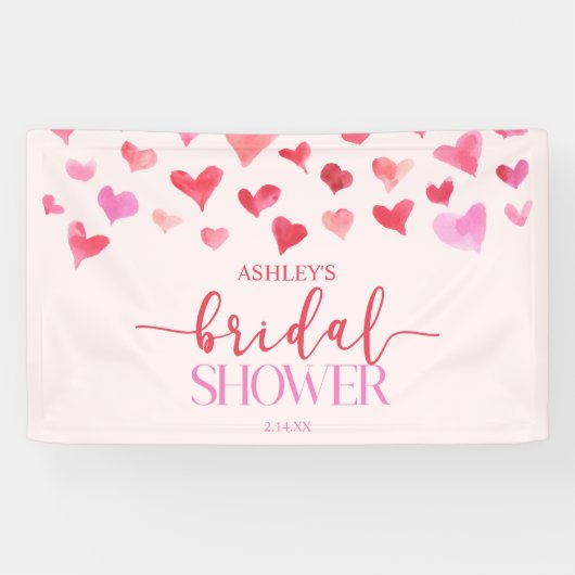 Rode Roze Harten Valentijn Bruids Shower Feest Spandoek (Horizontaal)