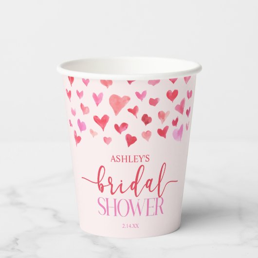 Rode Roze Harten Valentijn Bruiloft Feest  Papieren Bekers (Achterkant)