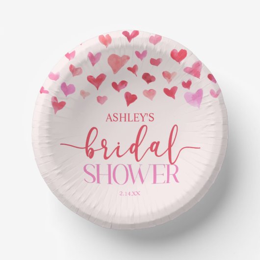 Rode Roze Harten Valentijn Bruiloft Feest  Papieren Kommen (Voorkant)