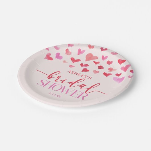 Rode Roze Harten Valentijn Bruiloft  Papieren Bordje (Gekanteld)