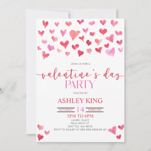 Rode Roze Harten Valentijnsdag Kaart (Voorkant)