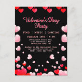Rode Roze Harten Valentijnsfeestijd Voedsel Muziek Feestdagenkaart (Voorkant)