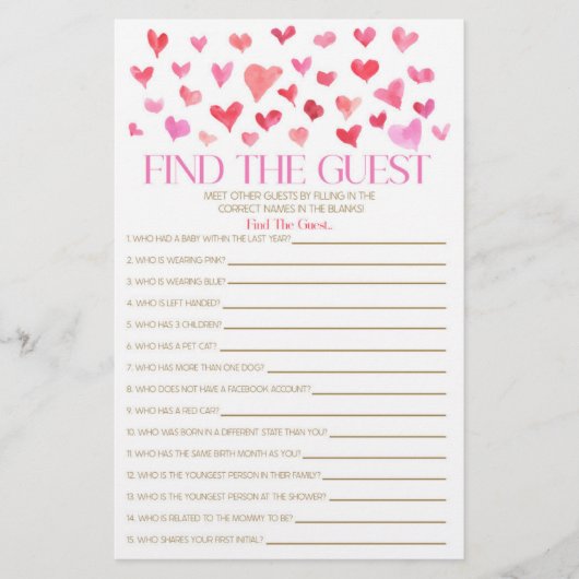 Rode roze harten vinden het spel van het gastBaby  Briefpapier (Voorkant)