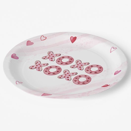 Rode & Roze Harten XOXO Valentijnsdag Papieren Bordje (Gekanteld)