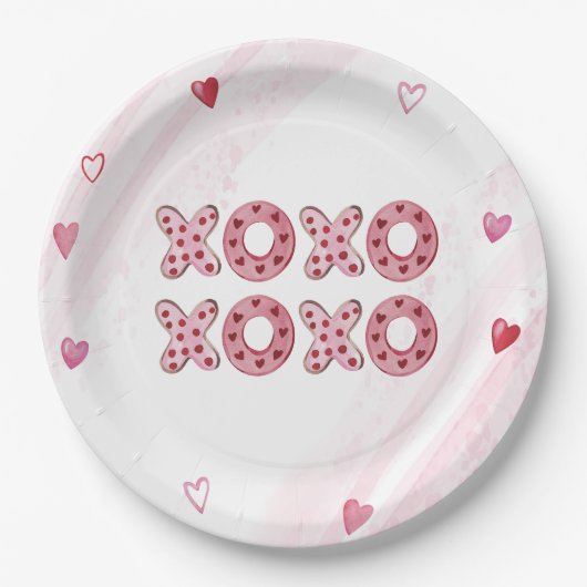 Rode & Roze Harten XOXO Valentijnsdag Papieren Bordje (Voorkant)