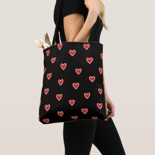 Rode Roze Harten Zwart  Tote Bag