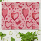 Rode roze hartentekening theedoek (Gevouwen)