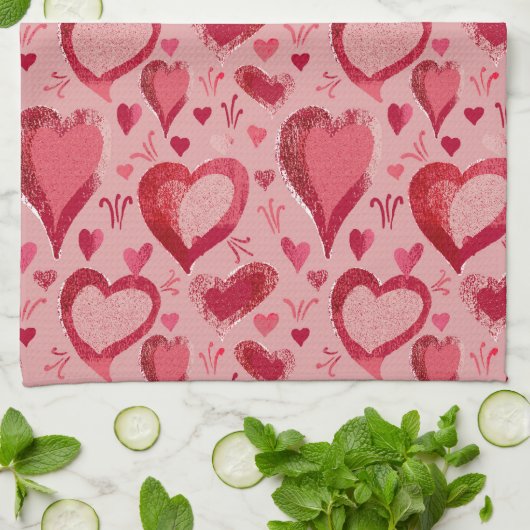 Rode roze hartentekening theedoek (Gevouwen)