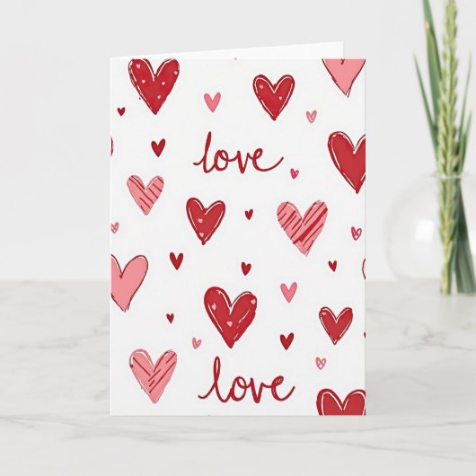 Rode Roze Hartjes Liefde Kaart (Voorkant)