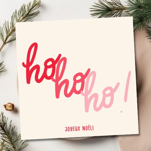Rode Roze Hohoho Joyeux Noel Script Kerstkaart