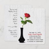 Rode roze in zwarte vaas op gewitgewassen hout kaart (Voorkant / Achterkant)