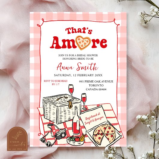 Rode Roze Italiaanse Picknick Dat is Amor Bruidsme Kaart