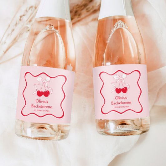 Rode roze kers op de top Bachelorette Mini Champag Sparkling Wijnetiket