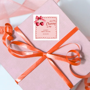 Rode & Roze Kersen Op De Top Kersen Bruidsdouche Vierkante Sticker