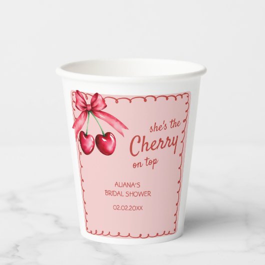 Rode & Roze Kersen op Top Cherry Vrijgezellenfeest Papieren Bekers (Voorkant)