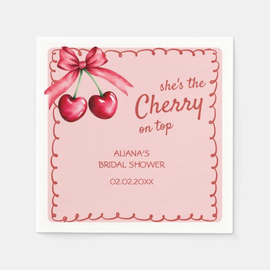 Rode & Roze Kersen op Top Cherry Vrijgezellenfeest Servet (Voorkant)