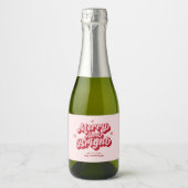 Rode Roze Kerst Mini Champagne Sparkling Wijnetiket (Voorkant)