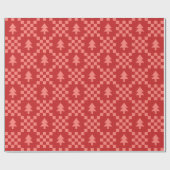 Rode Roze Kerstbomen Schachbrett Cadeaupapier (Vlak)