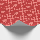 Rode Roze Kerstbomen Schachbrett Cadeaupapier (Hoek)