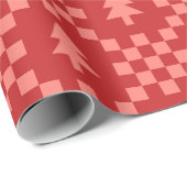 Rode Roze Kerstbomen Schachbrett Cadeaupapier (Rol Hoek)