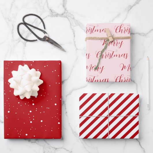 Rode & Roze Kerstmis Mix Inpakpapier Vel (Voorkant)