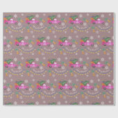 Rode roze kersttruck met boom en wensen cadeaupapier (Vlak)