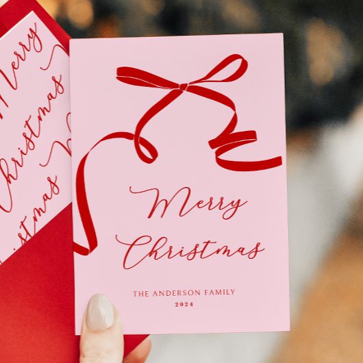 Rode Roze Kerstvakantie Kaart