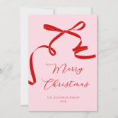 Rode Roze Kerstvakantie Kaart (Voorkant)