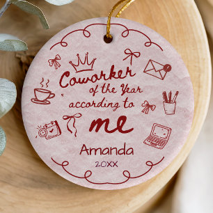 Rode roze krabbel hand getekende grappige collega  keramisch ornament
